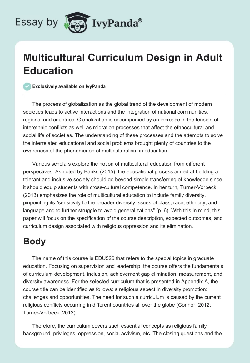 Multicultural Curriculum Design in Adult Education. Page 1