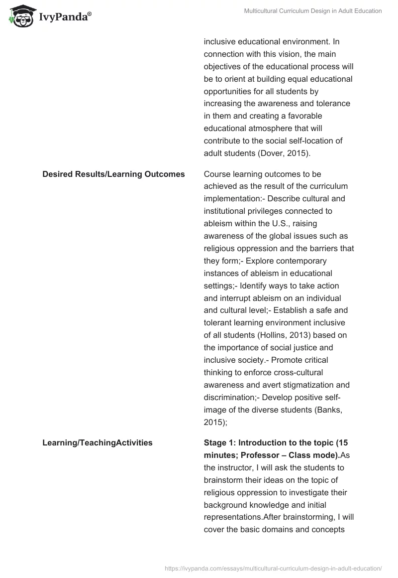 Multicultural Curriculum Design in Adult Education. Page 5