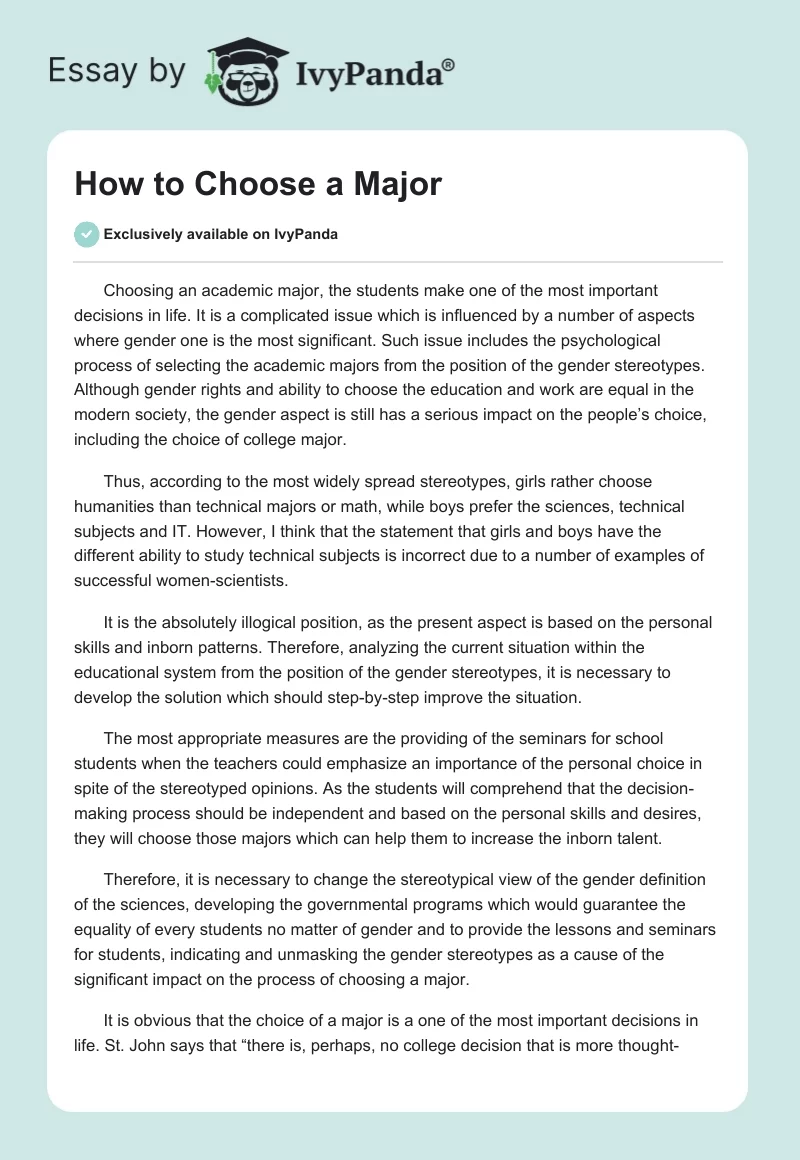 How to Choose a Major. Page 1
