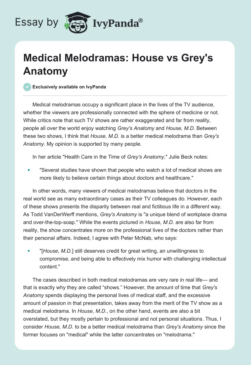 Medical Melodramas: House vs Grey's Anatomy. Page 1