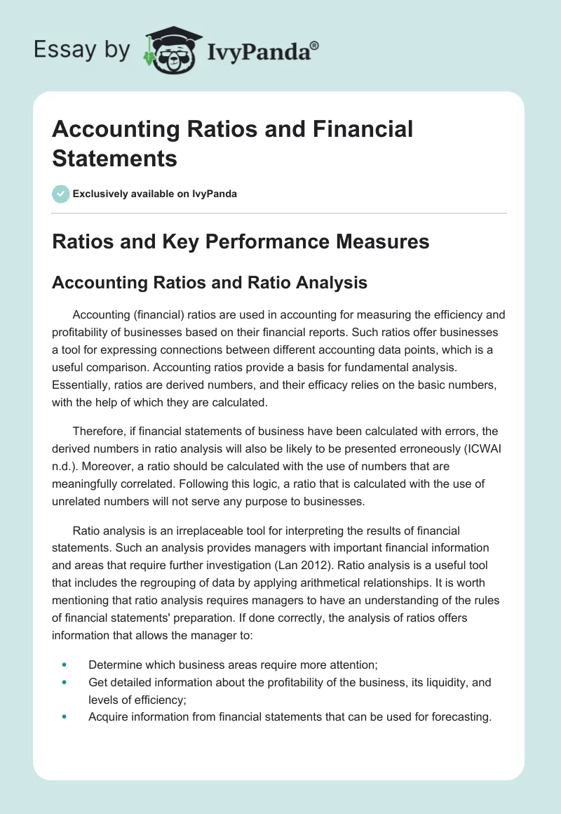 Accounting Ratios and Financial Statements. Page 1