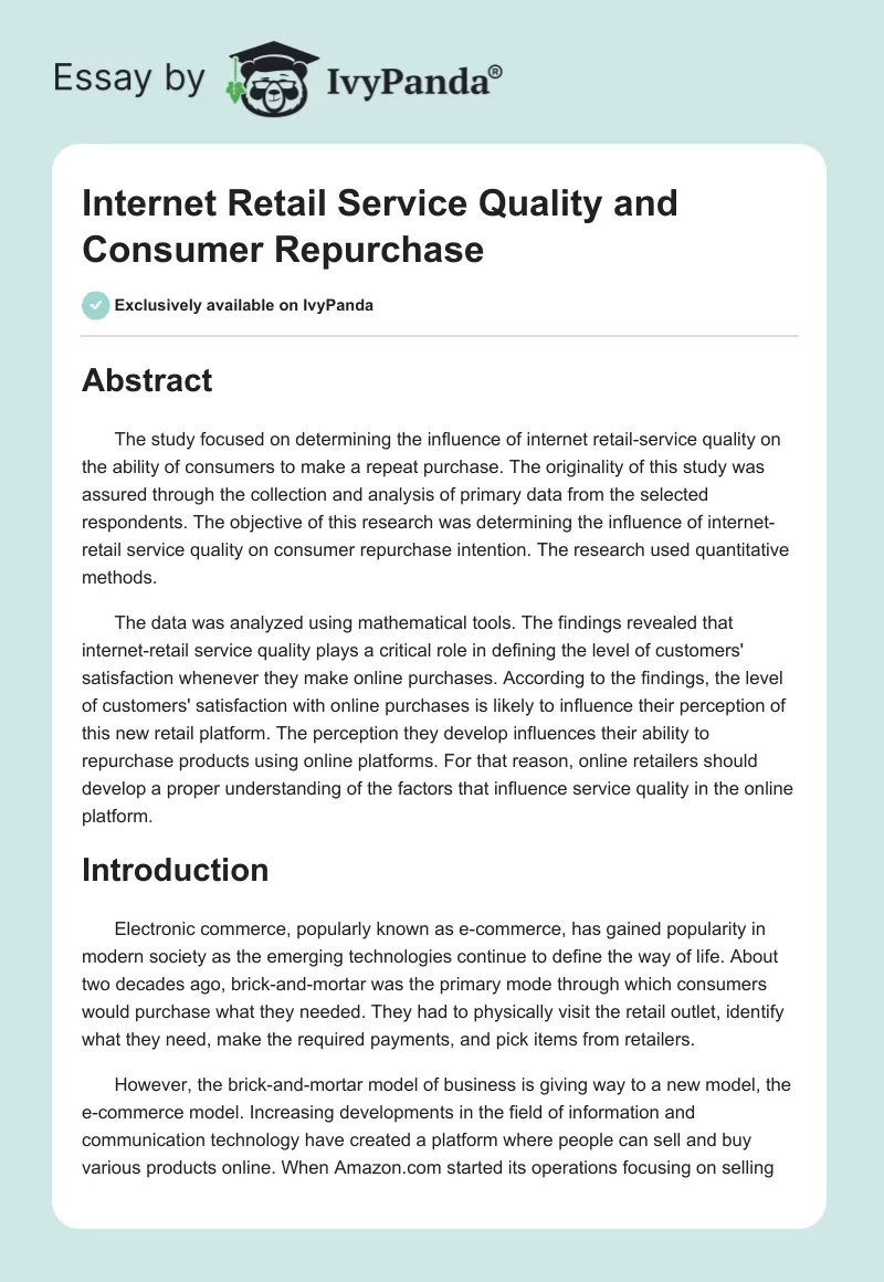 Internet Retail Service Quality and Consumer Repurchase. Page 1