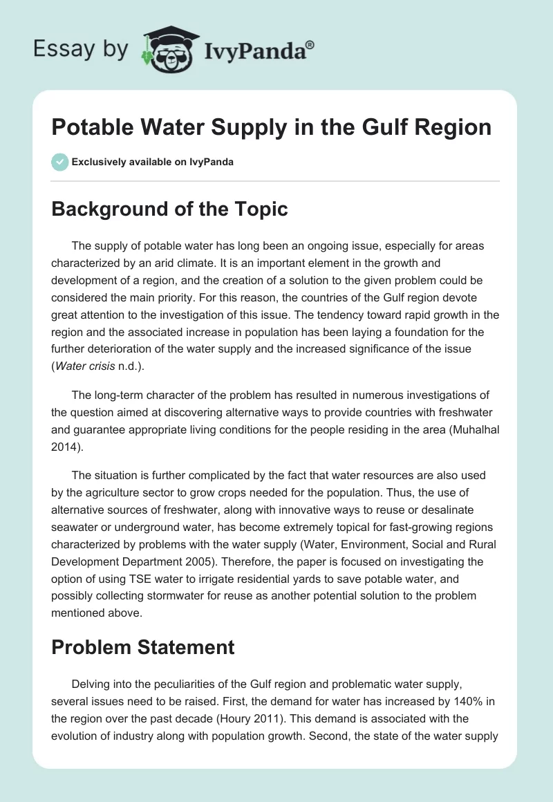 Potable Water Supply in the Gulf Region. Page 1