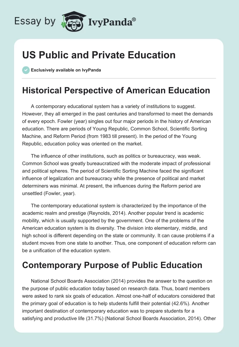 US Public and Private Education. Page 1