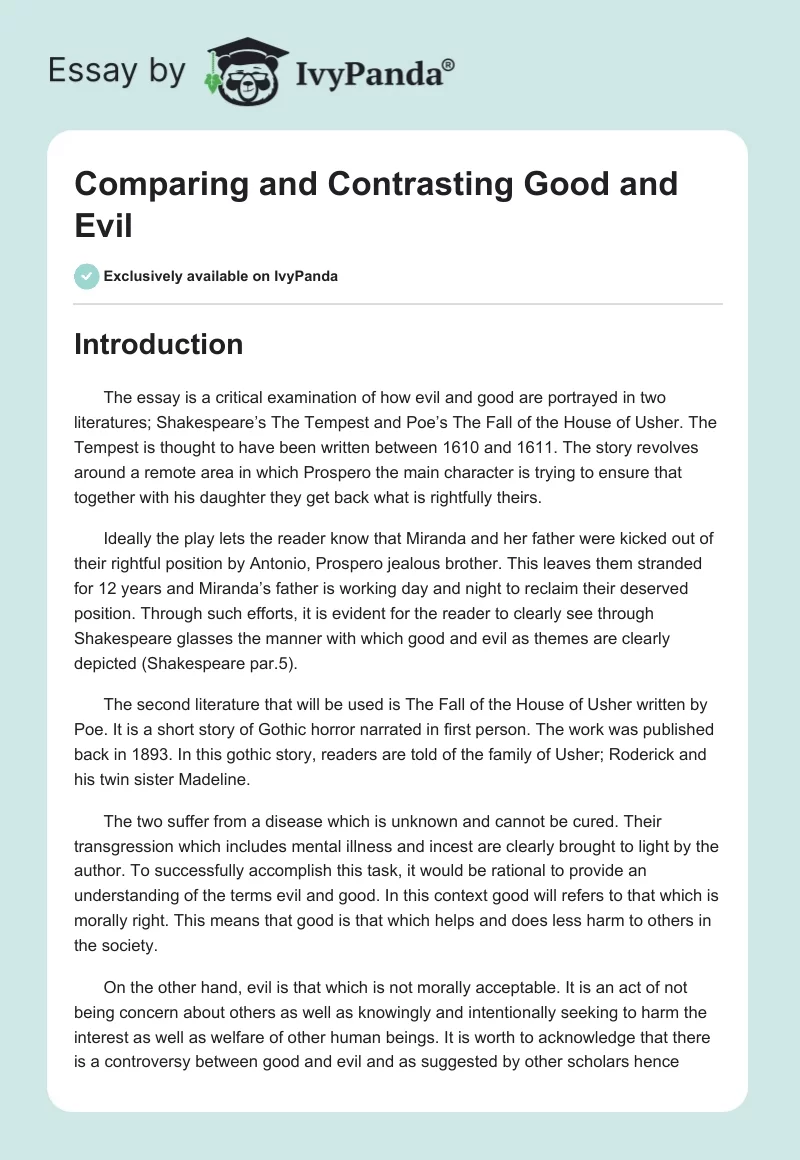 Comparing and Contrasting Good and Evil. Page 1