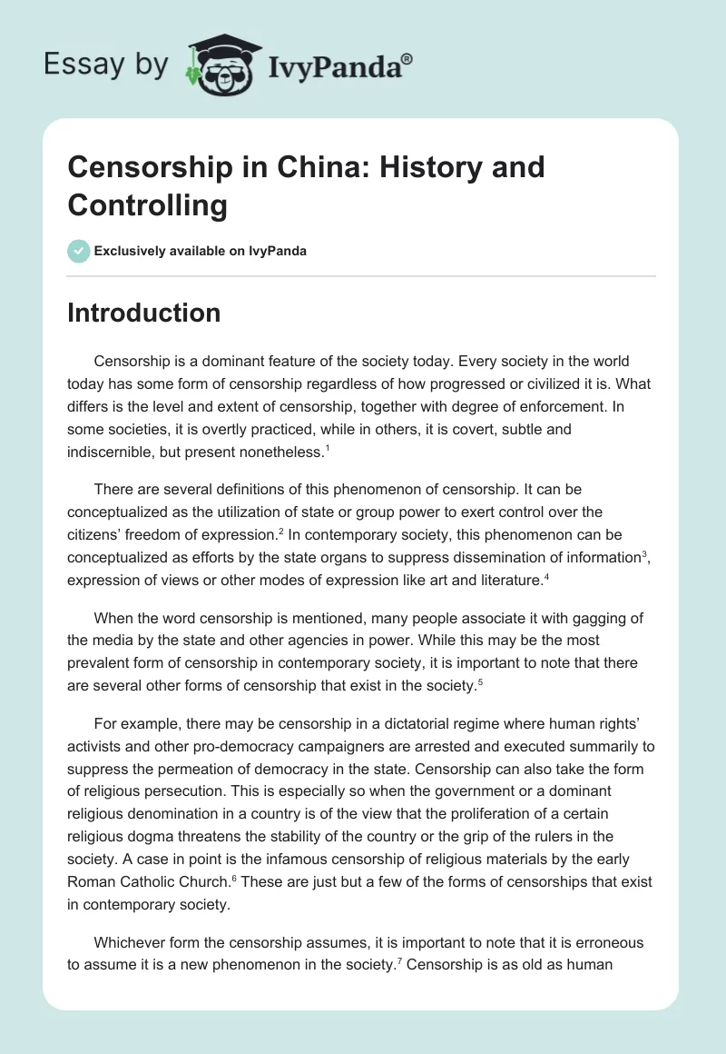 Censorship in China: History and Controlling. Page 1