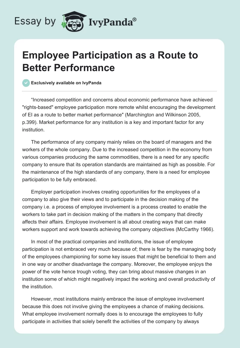 Employee Participation as a Route to Better Performance. Page 1