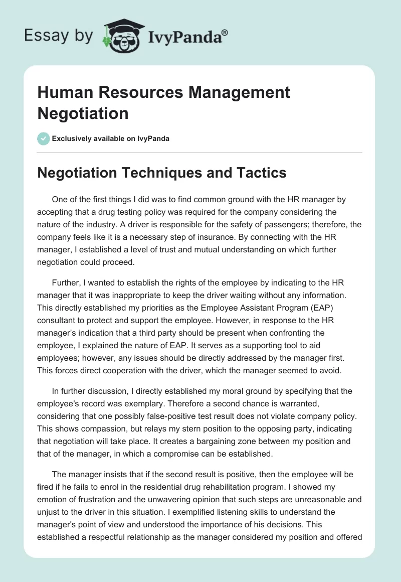 Human Resources Management Negotiation. Page 1