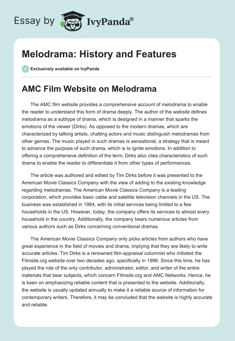 Melodrama: History and Features. Page 1