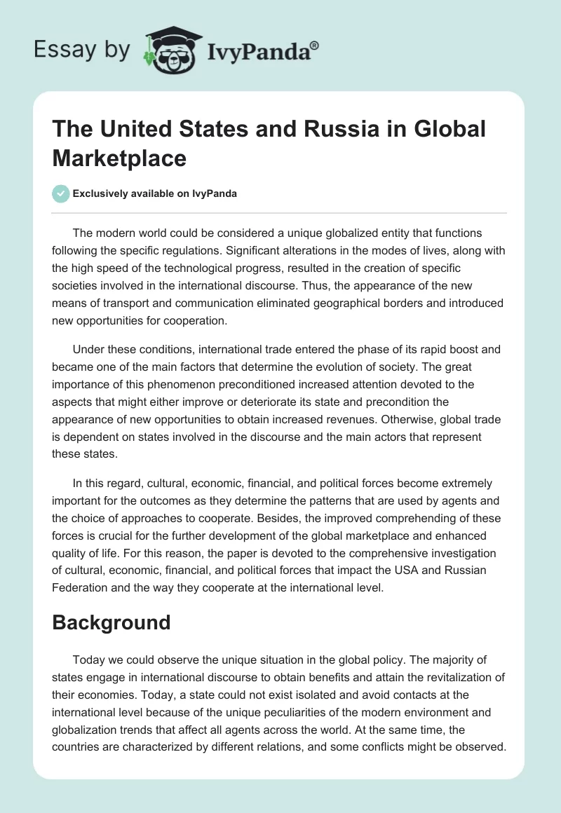 The United States and Russia in Global Marketplace. Page 1