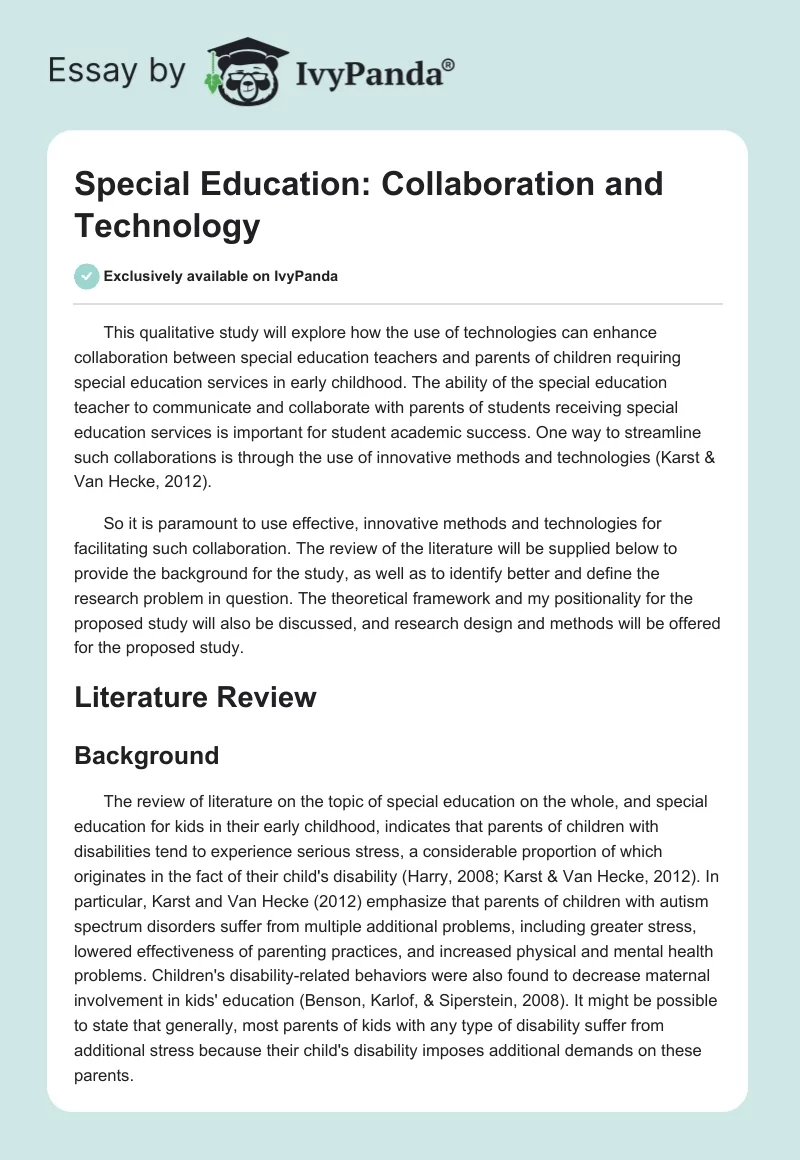 Special Education: Collaboration and Technology. Page 1