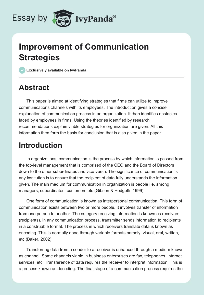 Improvement of Communication Strategies. Page 1