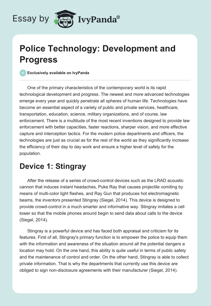 Police Technology: Development and Progress. Page 1