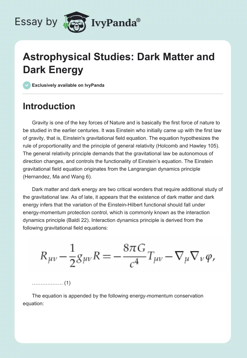Astrophysical Studies: Dark Matter and Dark Energy. Page 1