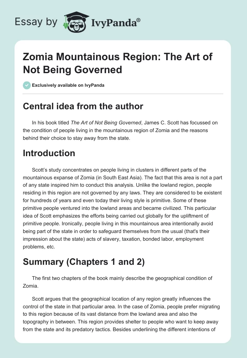 Zomia Mountainous Region: "The Art of Not Being Governed". Page 1