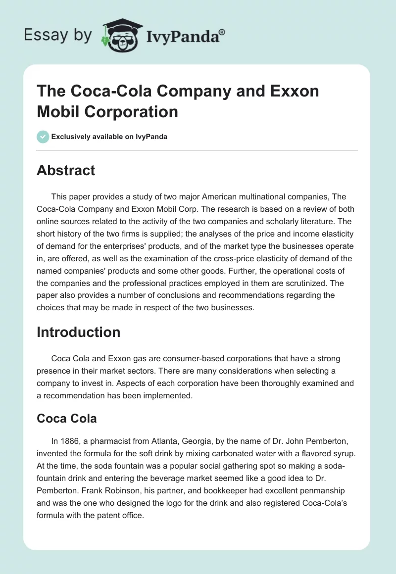 The Coca-Cola Company and Exxon Mobil Corporation. Page 1