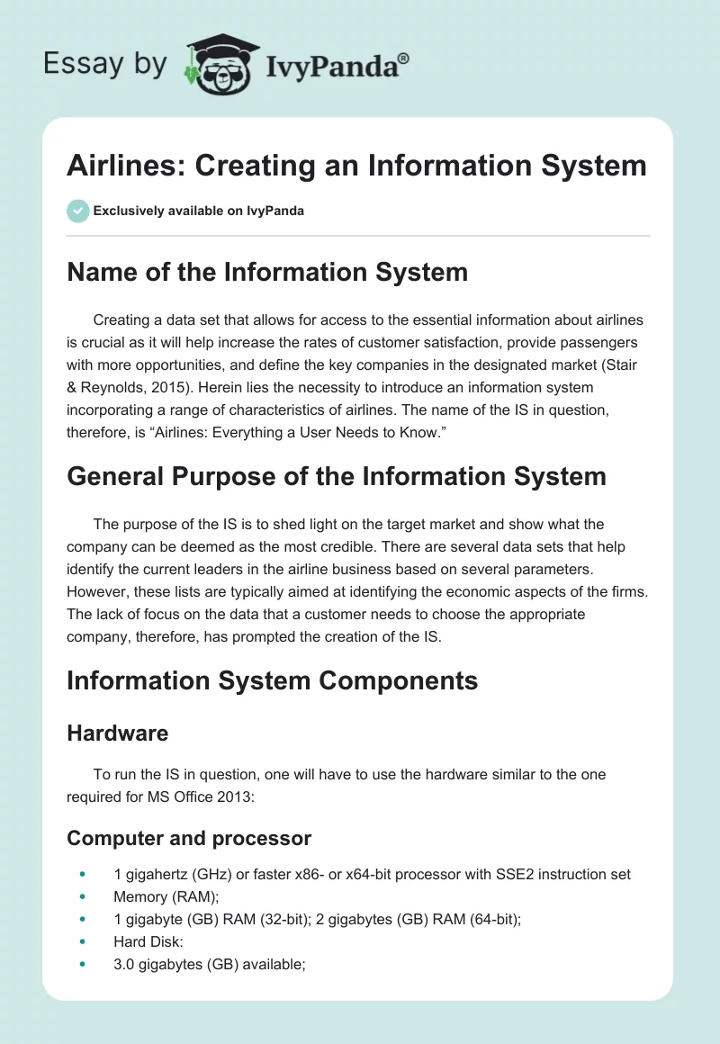 Airlines: Creating an Information System. Page 1