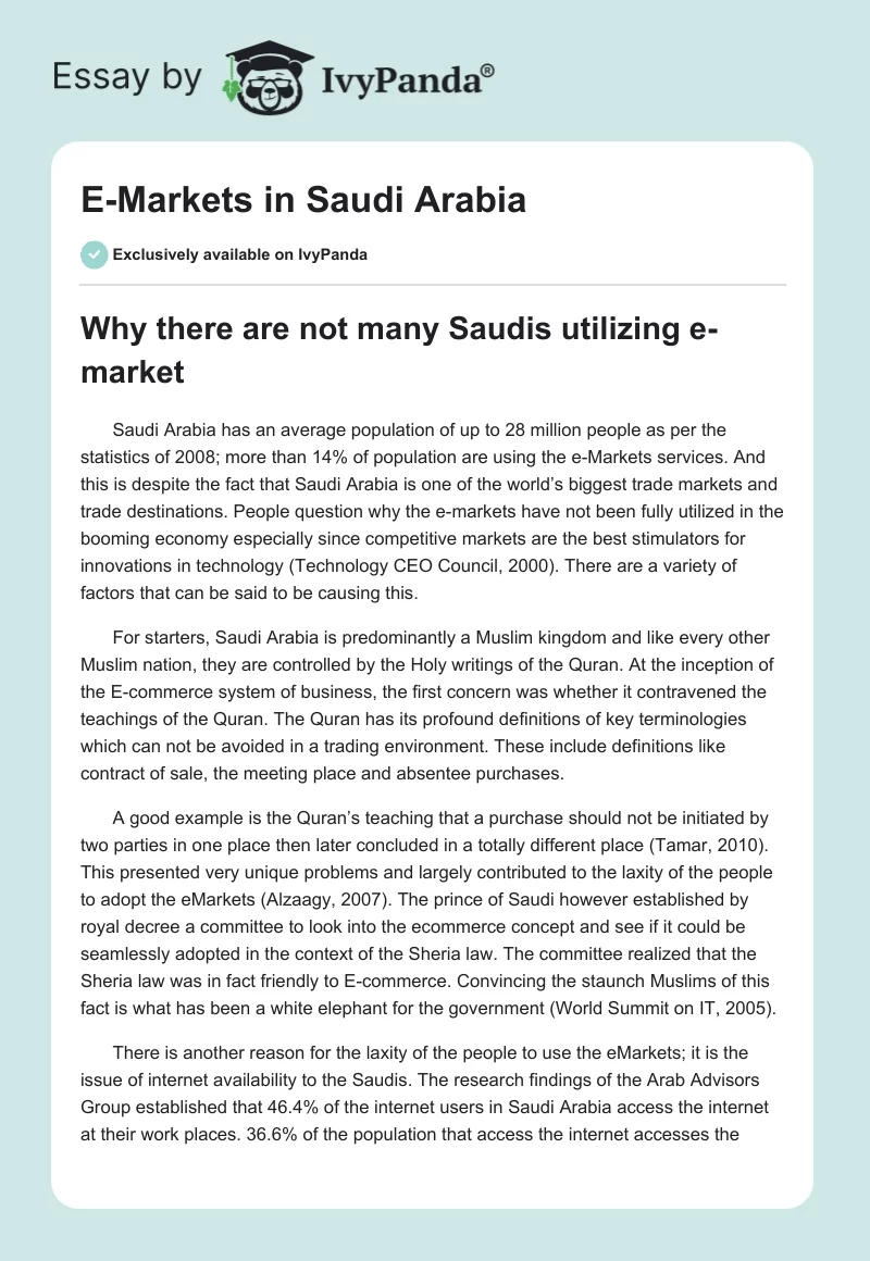 E-Markets in Saudi Arabia. Page 1