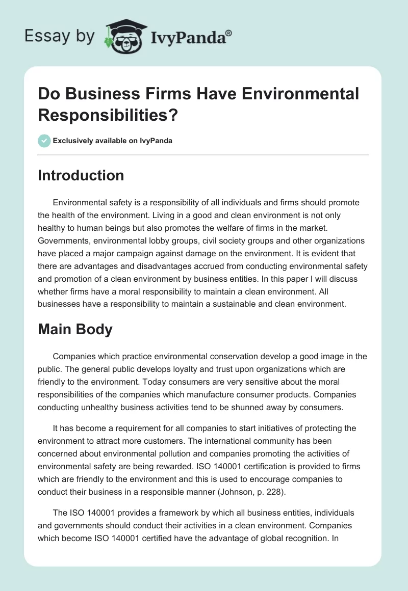 Do Business Firms Have Environmental Responsibilities?. Page 1