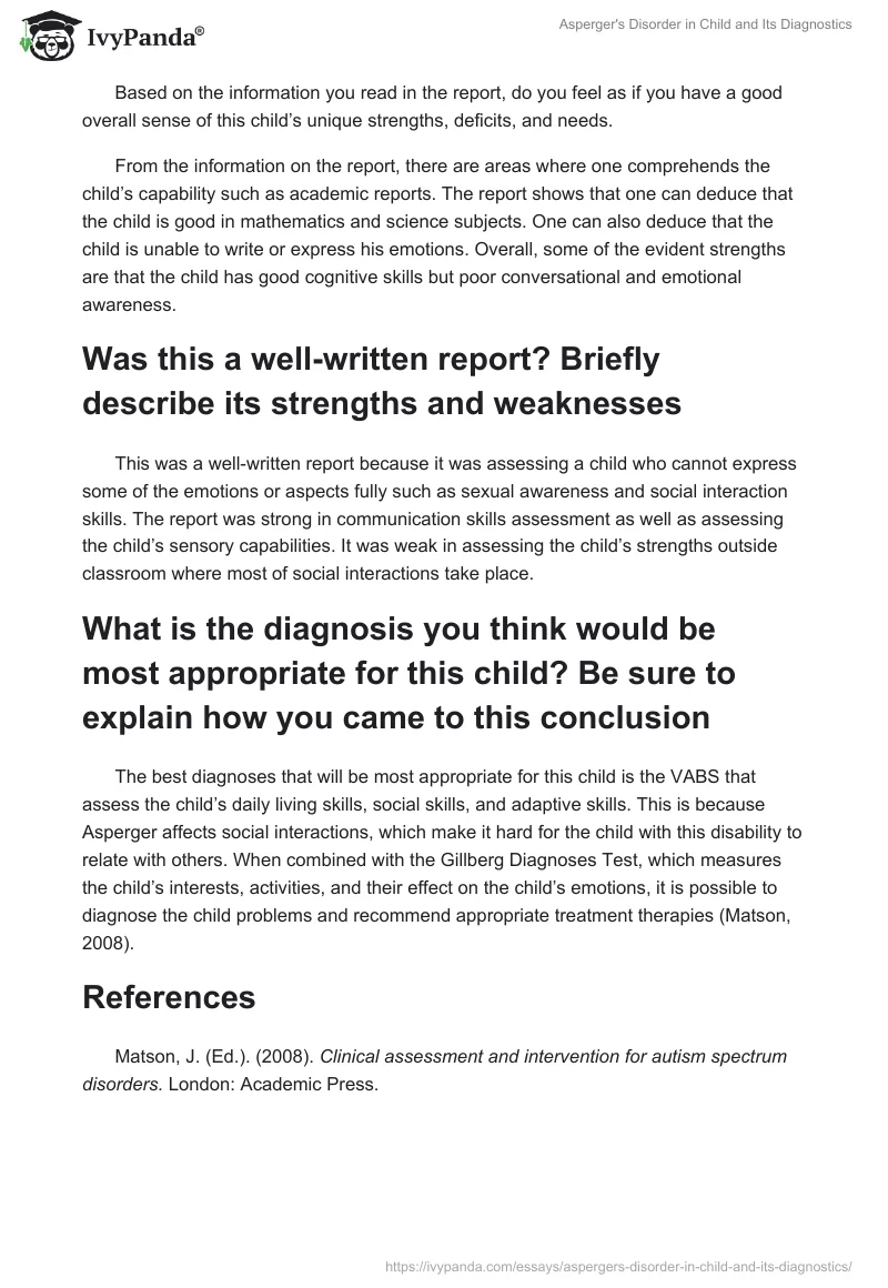 Asperger's Disorder in Child and Its Diagnostics. Page 3