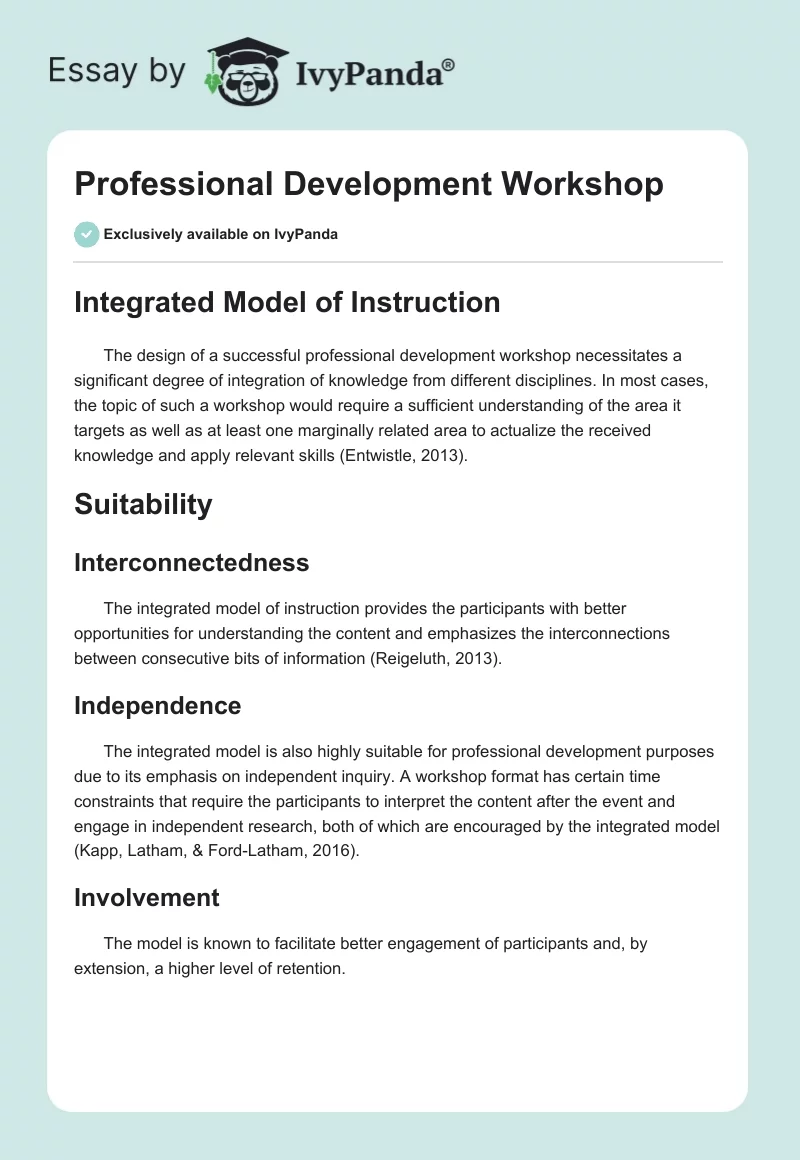 Professional Development Workshop. Page 1