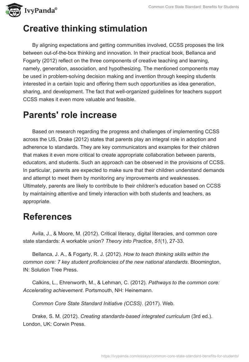 Common Core State Standard: Benefits for Students. Page 3