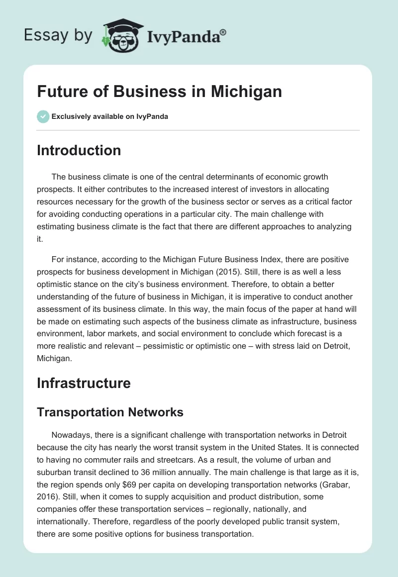 Future of Business in Michigan. Page 1