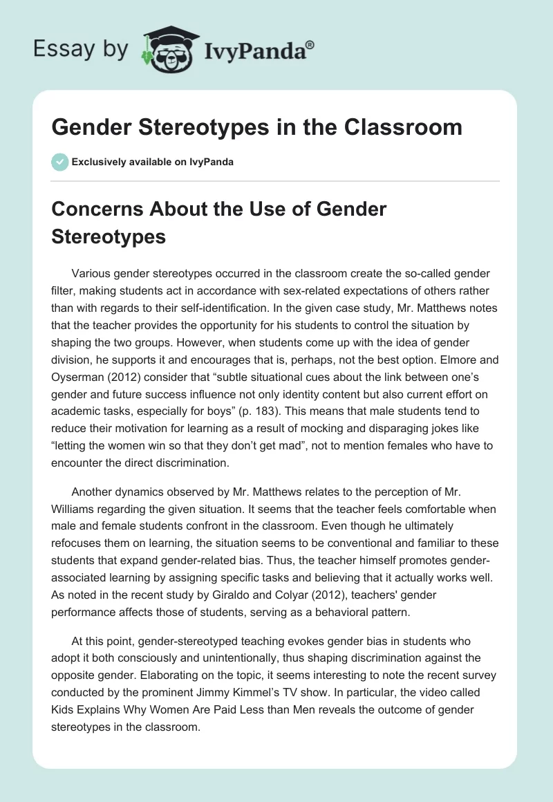 Gender Stereotypes in the Classroom. Page 1