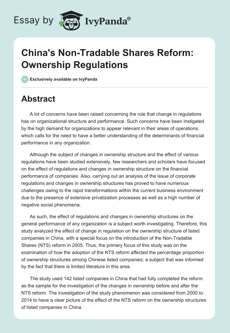 China's Non-Tradable Shares Reform: Ownership Regulations. Page 1