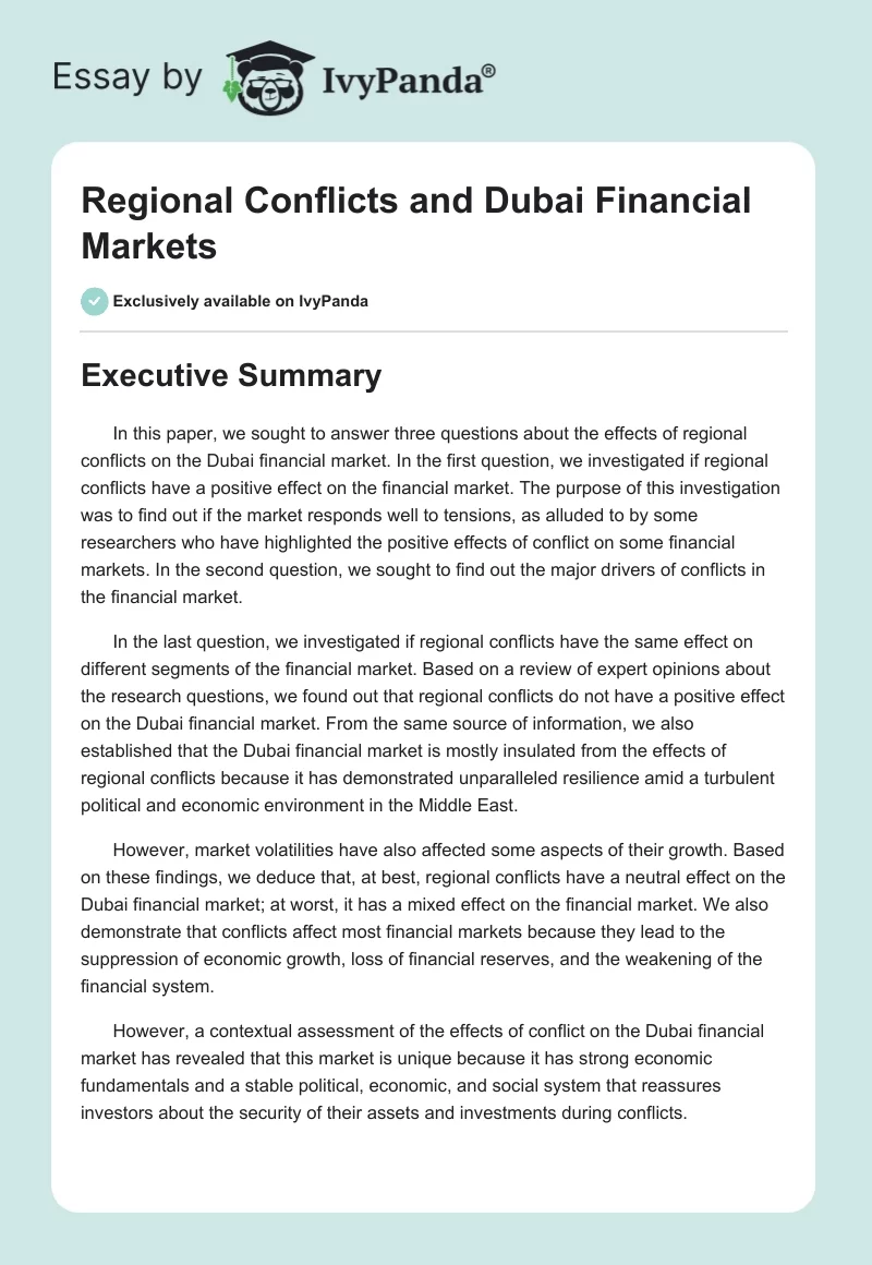 Regional Conflicts and Dubai Financial Markets. Page 1