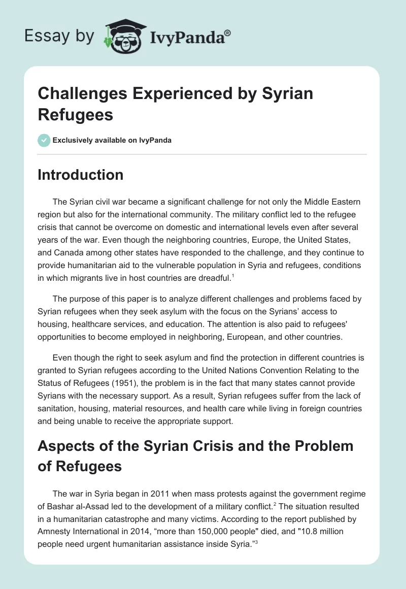 Challenges Experienced by Syrian Refugees. Page 1