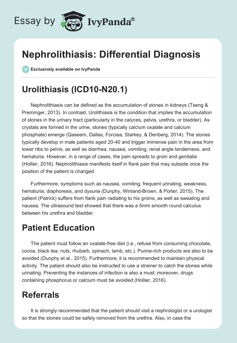 Nephrolithiasis: Differential Diagnosis. Page 1