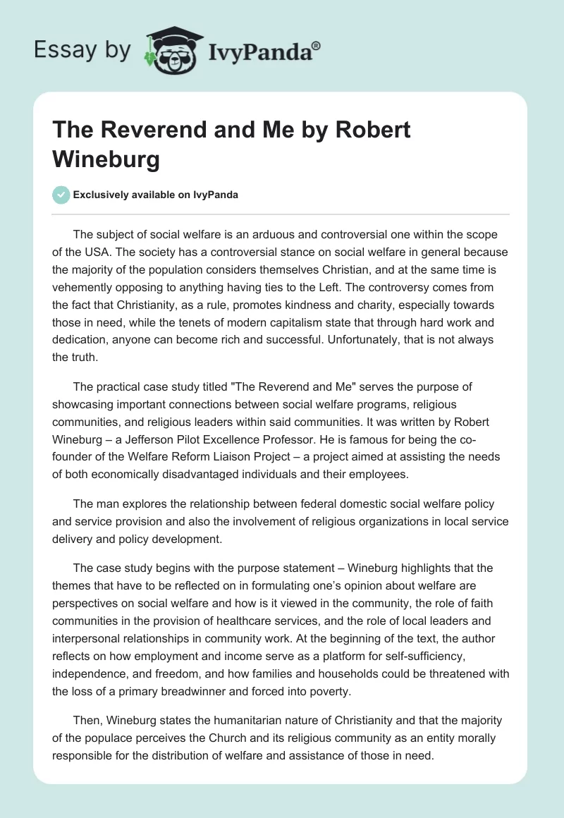 "The Reverend and Me" by Robert Wineburg. Page 1