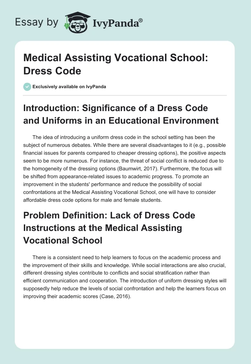 Medical Assisting Vocational School: Dress Code. Page 1