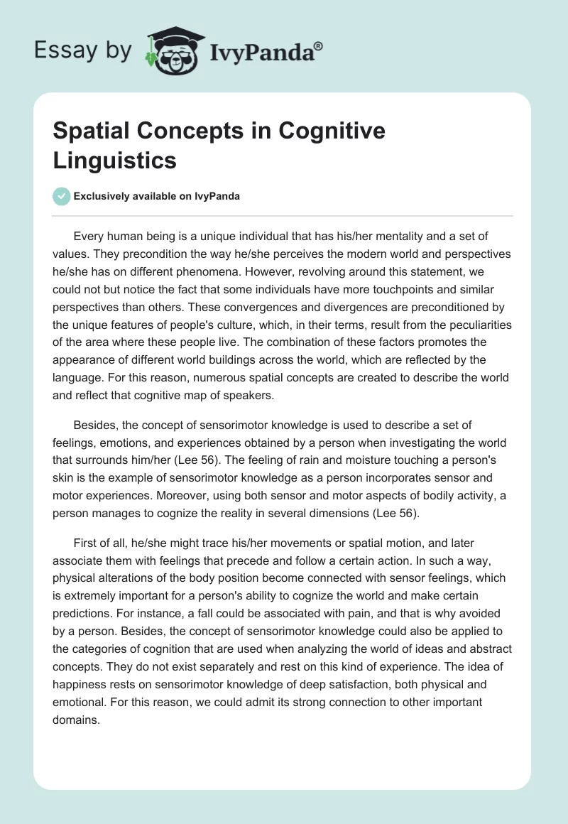 Spatial Concepts in Cognitive Linguistics. Page 1