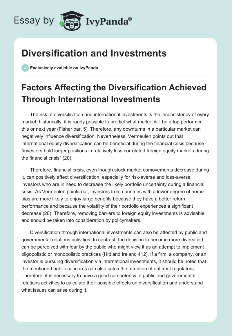 Diversification and Investments. Page 1