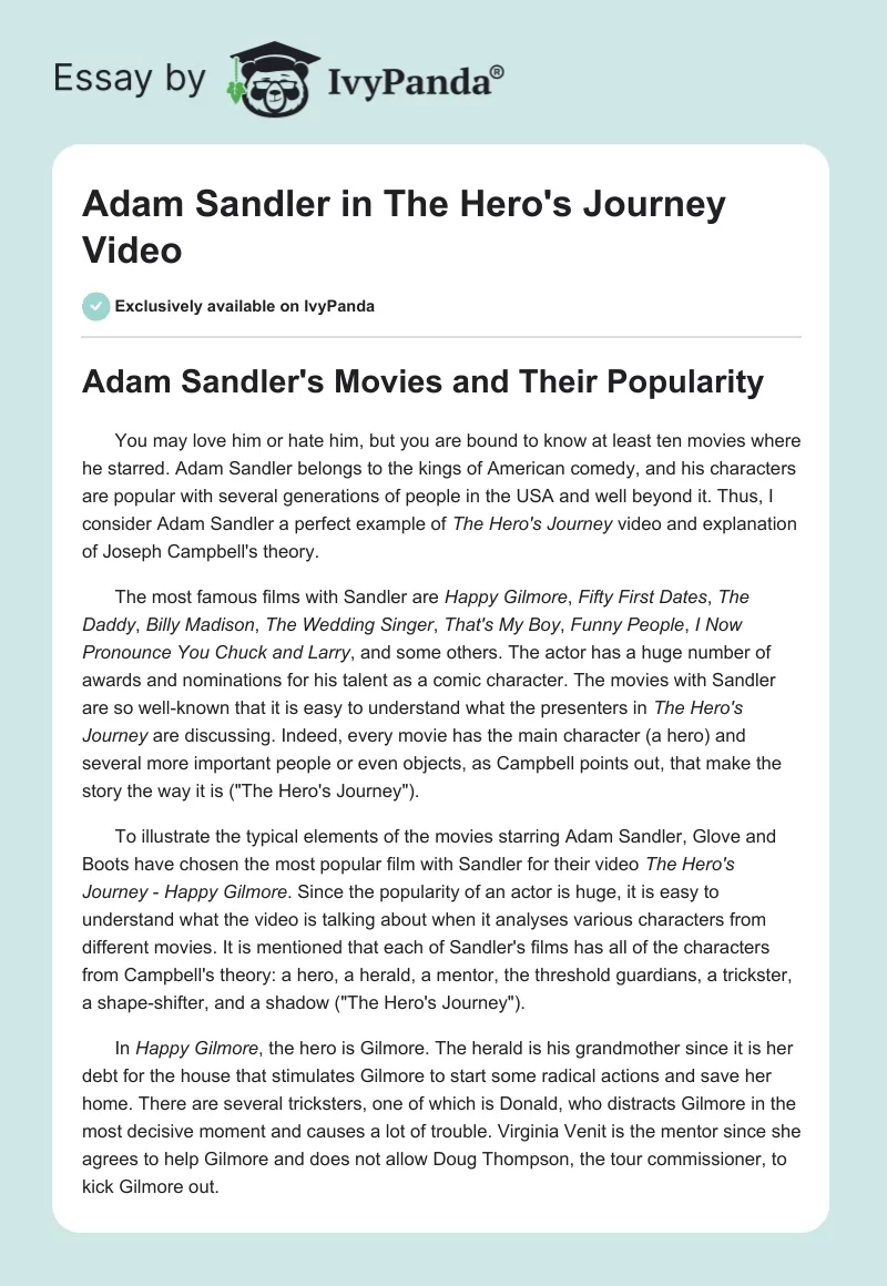 Adam Sandler in "The Hero's Journey" Video. Page 1