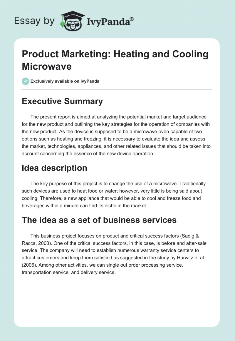 Product Marketing: Heating and Cooling Microwave. Page 1