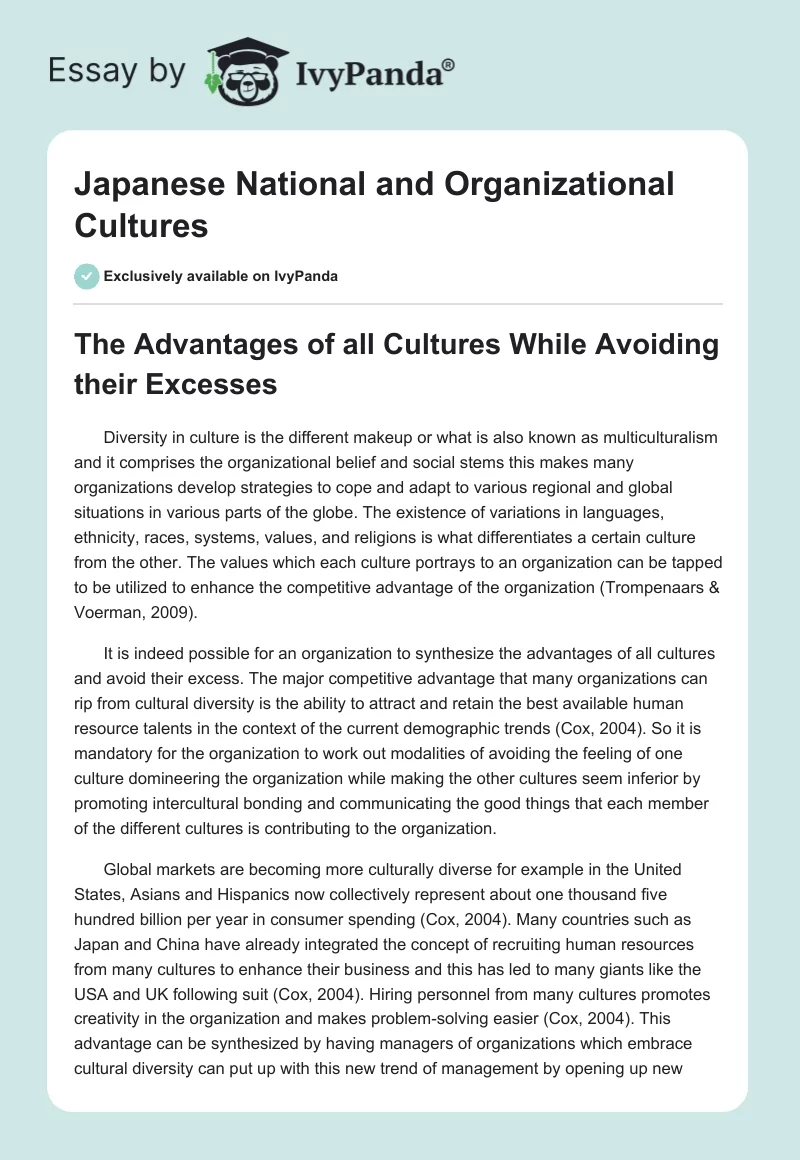 Japanese National and Organizational Cultures. Page 1