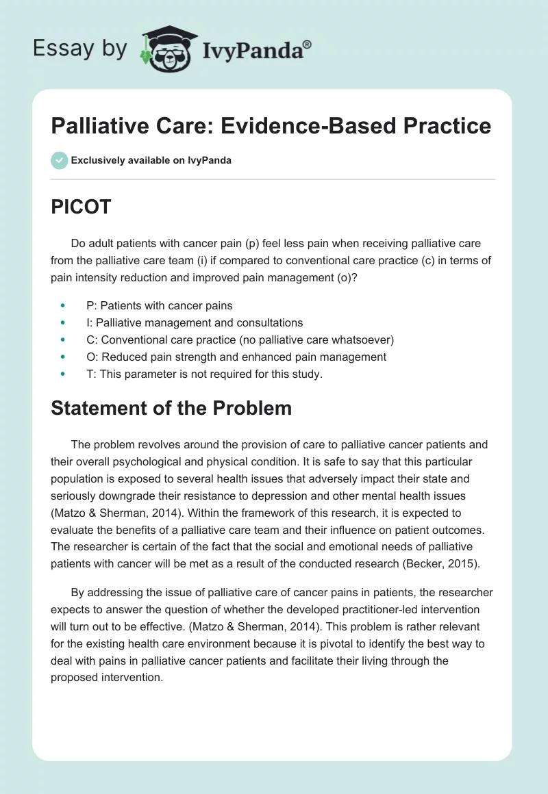 Palliative Care: Evidence-Based Practice. Page 1