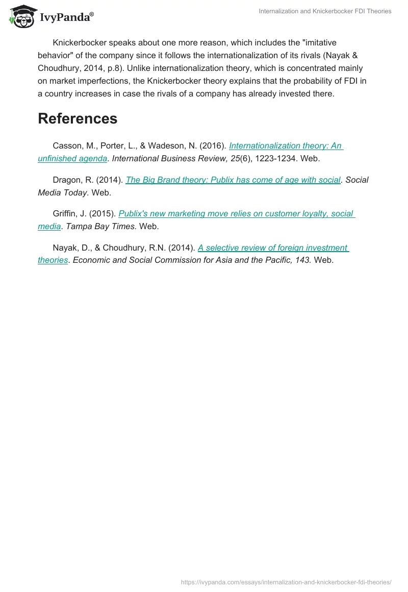 Internalization and Knickerbocker FDI Theories. Page 2