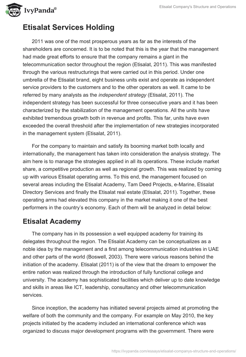 Etisalat Company's Structure and Operations. Page 4
