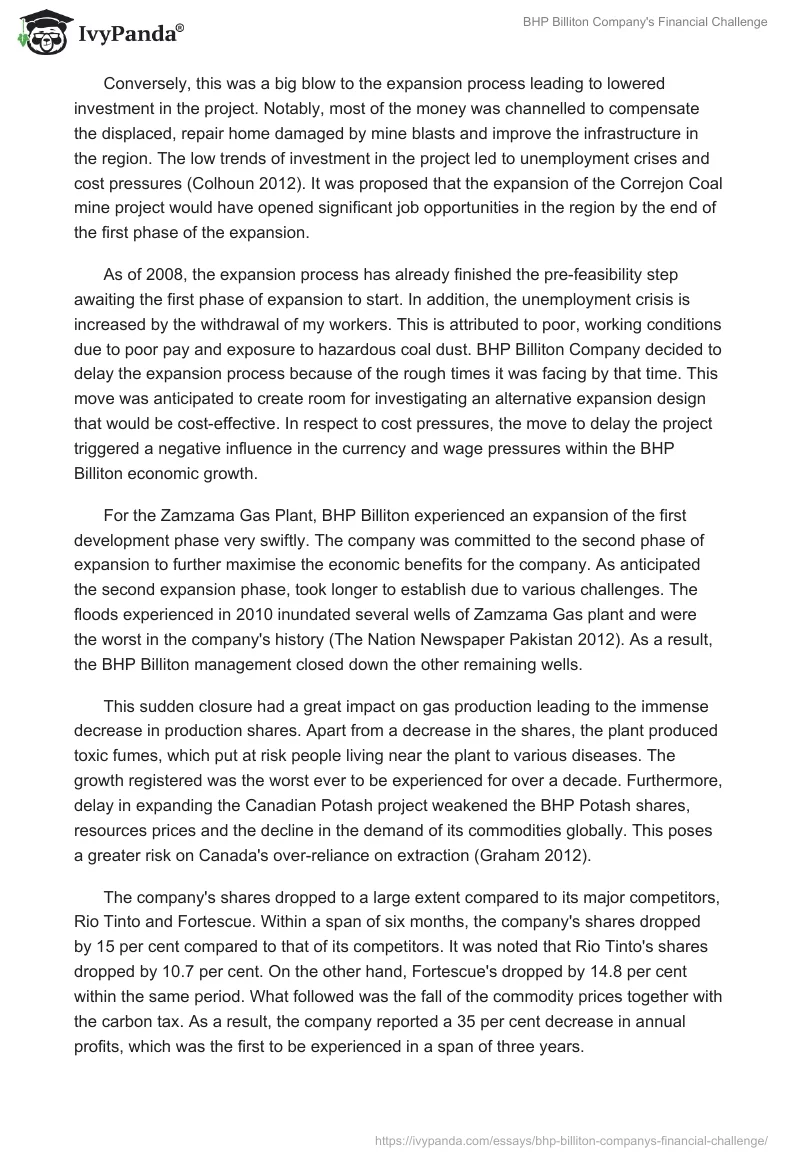 BHP Billiton Company's Financial Challenge. Page 3