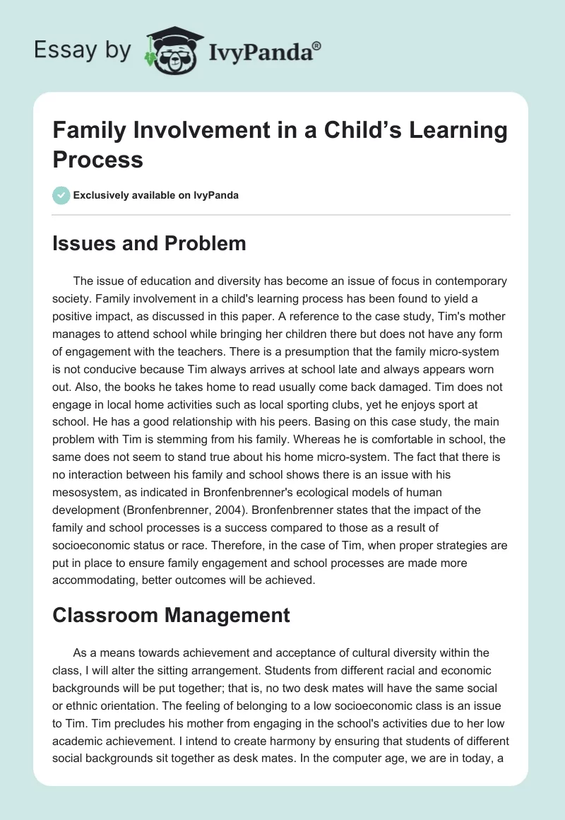 Family Involvement in a Child’s Learning Process. Page 1