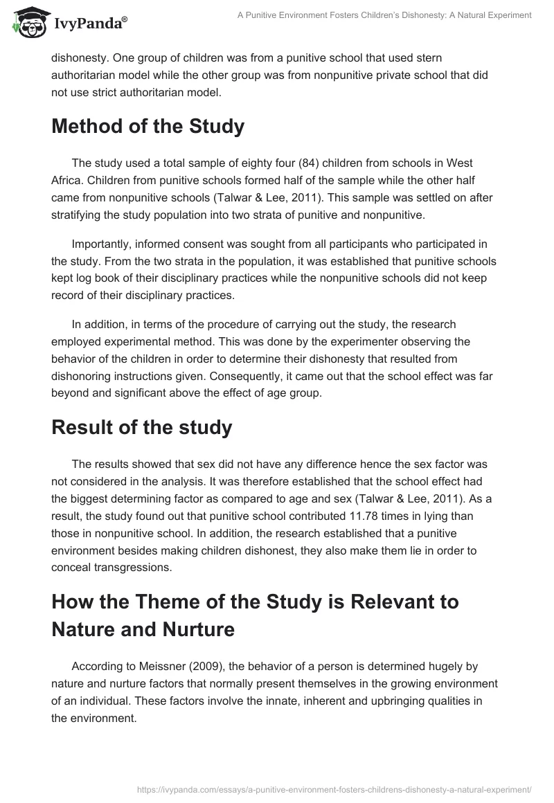 A Punitive Environment Fosters Children’s Dishonesty: A Natural Experiment. Page 2