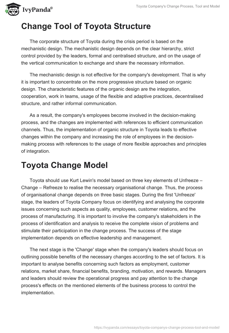 Toyota Company's Change Process, Tool and Model. Page 2