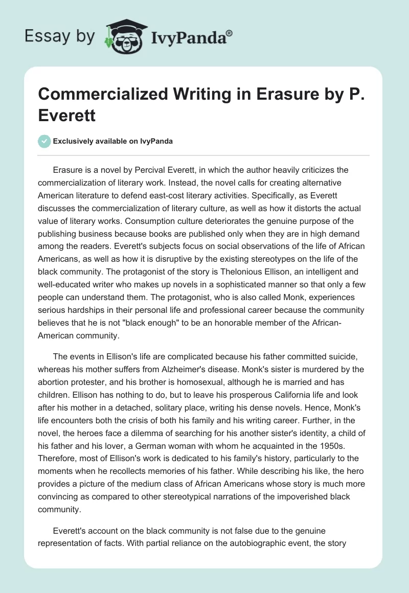 Commercialized Writing in "Erasure" by P. Everett. Page 1