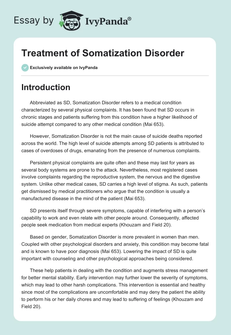 Treatment of Somatization Disorder. Page 1