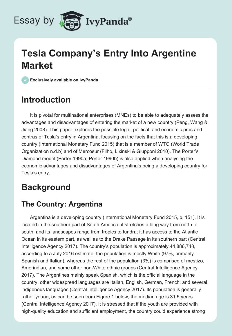 Tesla Company’s Entry Into Argentine Market. Page 1
