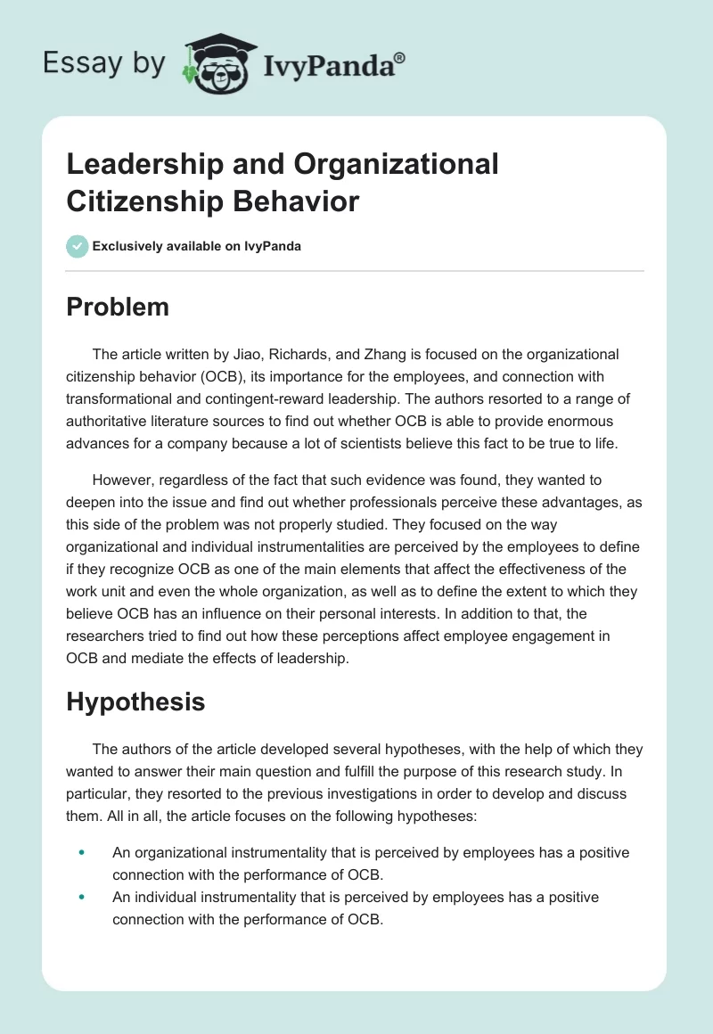 Leadership and Organizational Citizenship Behavior. Page 1